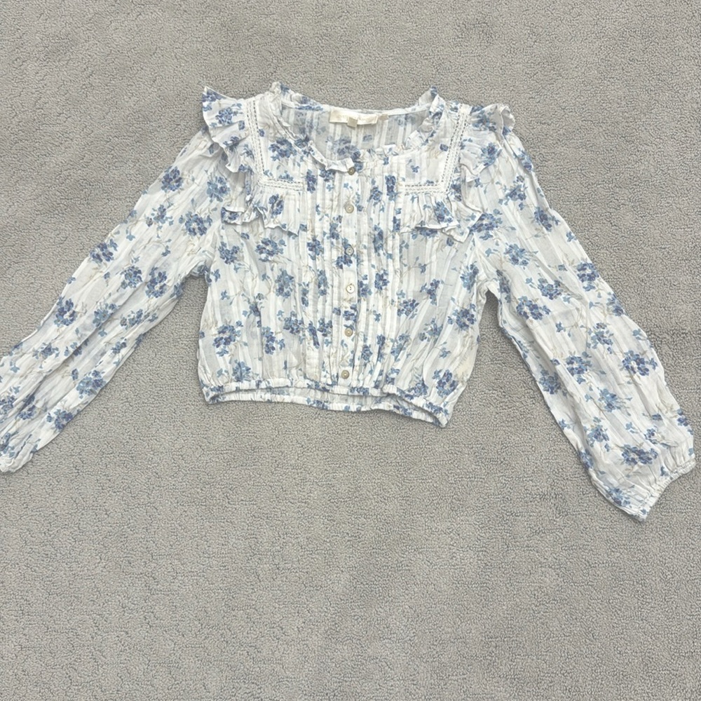 LoveShackFancy Blue and White Floral Blouse